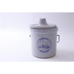 Wisconsin Homestead Stoneware Cheese Crock with Lid and Wire Bail, Vintage